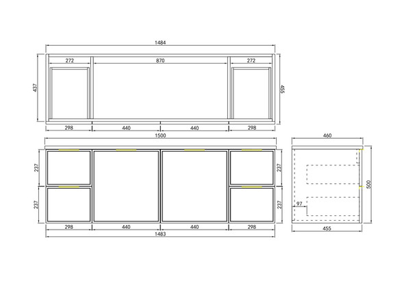 MIAMI Wall Hung Vanity 1500mm - Olive Green