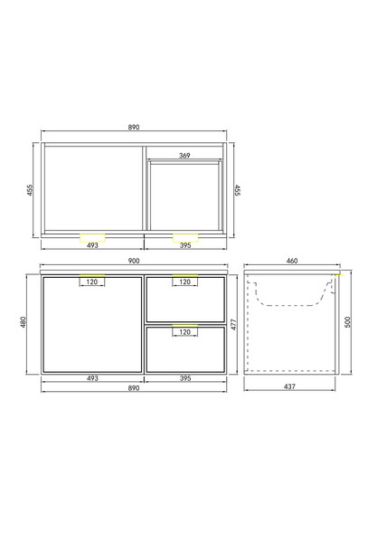 MIAMI Wall Hung Vanity 900mm Right Hand Draws - Olive Green