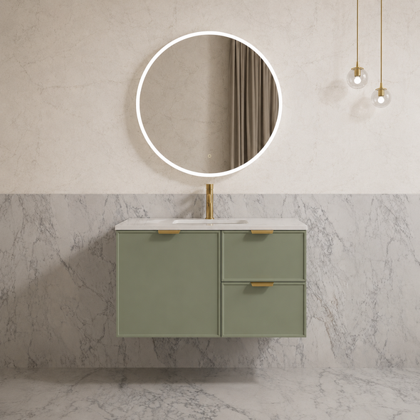 MIAMI Wall Hung Vanity 900mm Right Hand Draws - Olive Green