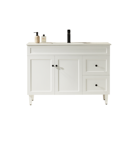 HARRINGTON FREESTNDING VANITY ON LEGS 1200mm RIGHT DRAWS- MATTE WHITE 