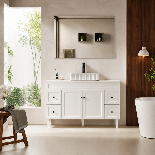 HARRINGTON FREESTNDING VANITY ON LEGS 1500mm - MATTE WHITE 