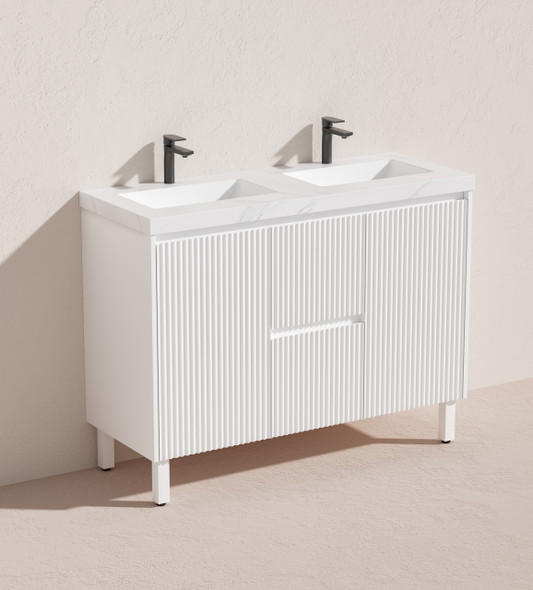BRIGHTON FLUTED VANITY ON LEGS 1200mm CENTER DRAWS - MATTE WHITE