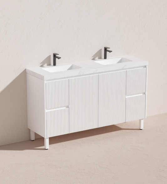 BRIGHTON FLUTED VANITY ON LEGS 1500mm - MATTE WHITE