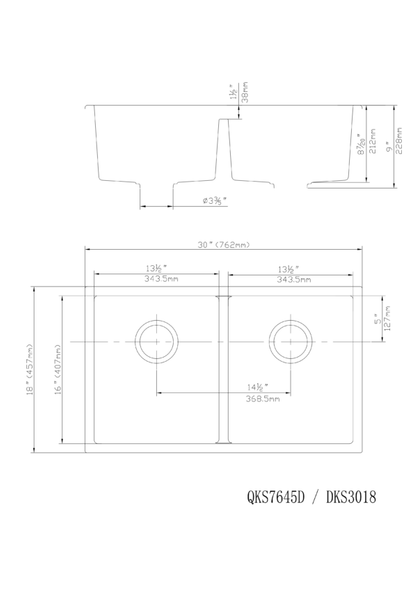 QUIN DOUBLE KITCHEN SINK MATTE BLACK 762*457*228