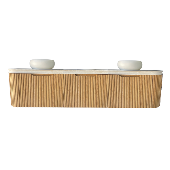 WILLOW - CURVED - NATURAL OAK FLUTED VANITY - 1800 3D