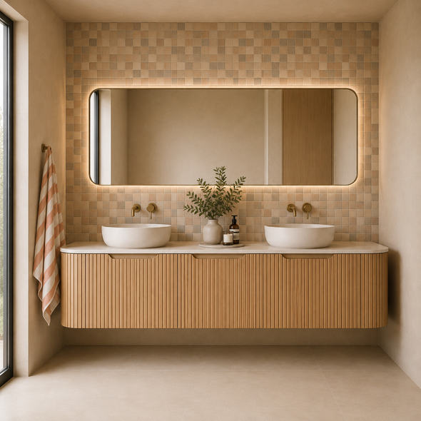 WILLOW - CURVED - NATURAL OAK FLUTED VANITY - 1800 3D