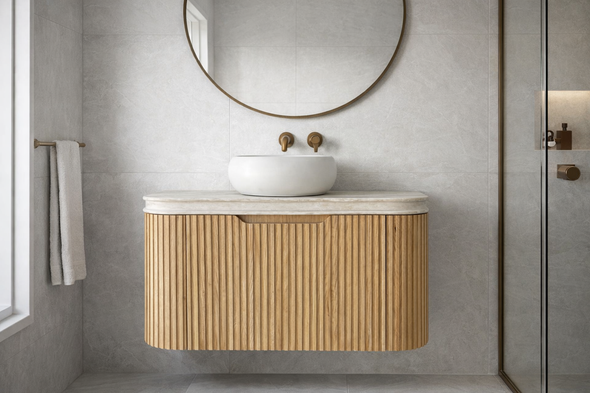 WILLOW - CURVED - NATURAL OAK FLUTED VANITY - 900