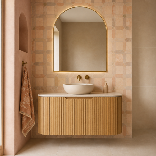 WILLOW - CURVED - NATURAL OAK FLUTED VANITY - 900