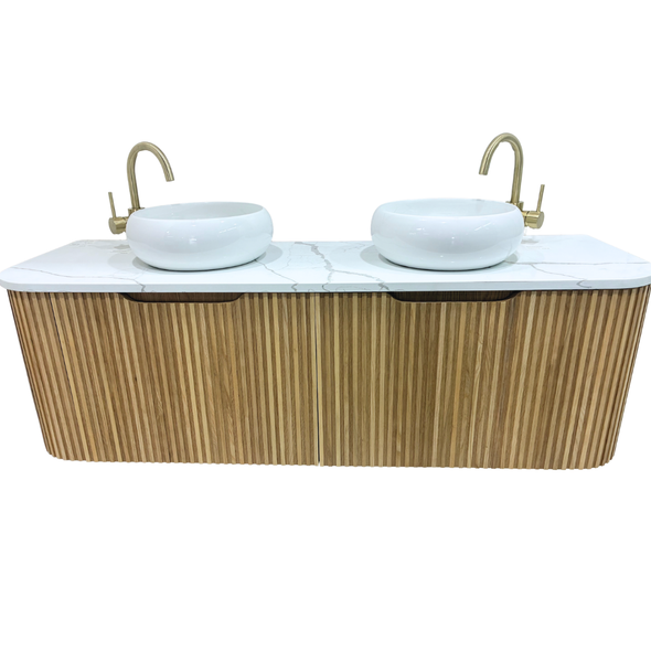 WILLOW - CURVED - NATURAL OAK FLUTED VANITY - 1500 DD