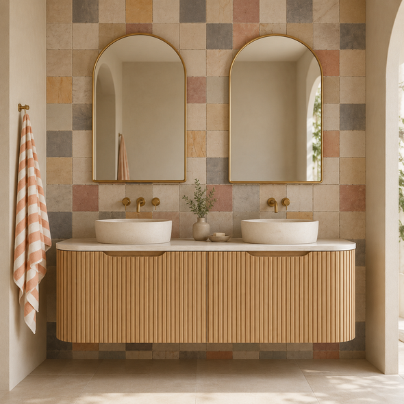 WILLOW - CURVED - NATURAL OAK FLUTED VANITY - 1500 DD