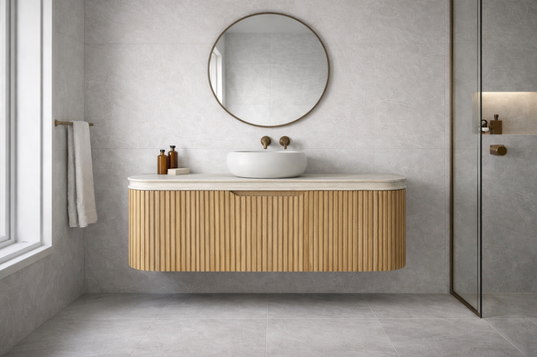 WILLOW - CURVED - NATURAL OAK FLUTED VANITY - 1200