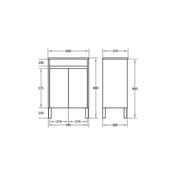 Polar Slimline 600x370 Floor Mount PVC Vanity with Kick