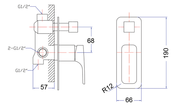 EDEN WALL MIXER WITH DIVERTER - MATTE BLACK 