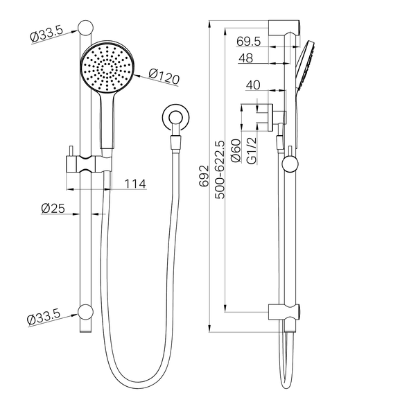 Dolce II Rail Shower - CHROME