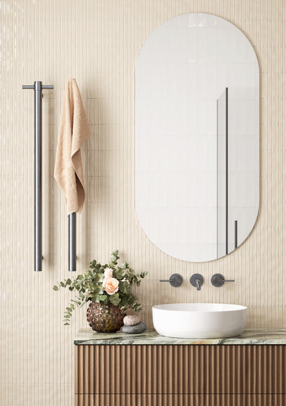 Thermorail Straight/Round 240Volt Vertical Bar 900x142x100mm 20Watt With Optional Hook - Brushed Gun Metal