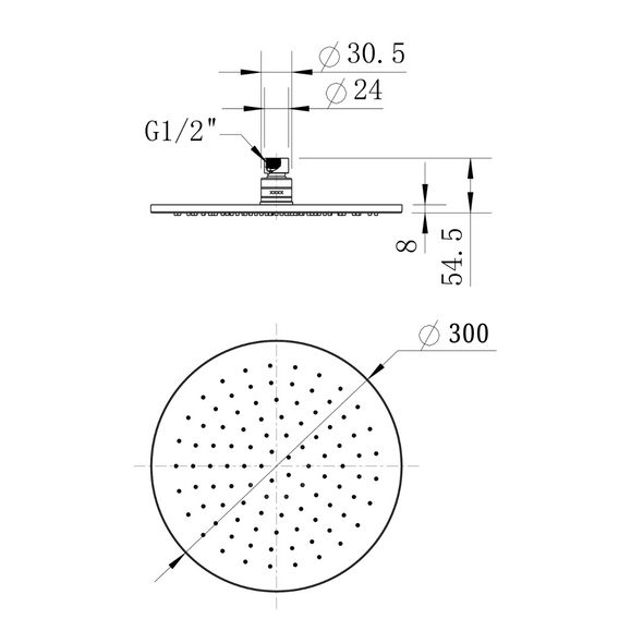 BRASS ROUND SHOWER HEAD 300MM - ANTIQUE BRASS