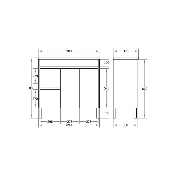 Polar Slimline 900x370 Left Hand Floor Mount PVC Vanity