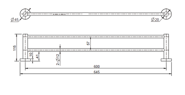 DOUBLE TOWEL RAIL 600MM - ANTIQUE BRASS