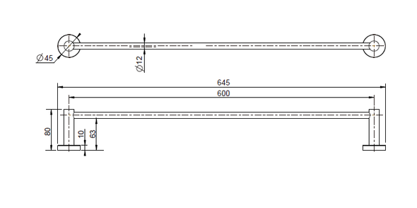 SINGLE TOWEL RAIL 600MM - ANTIQUE BRASS