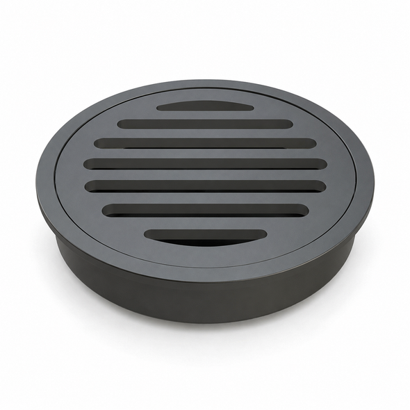 STANDARD BRASS ROUND FLOOR WASTE 100mm MATTE BLACK