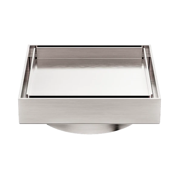 100mm SQUARE TILE INSERT FLOOR WASTE 80mm OUTLET - BRUSHED NICKEL