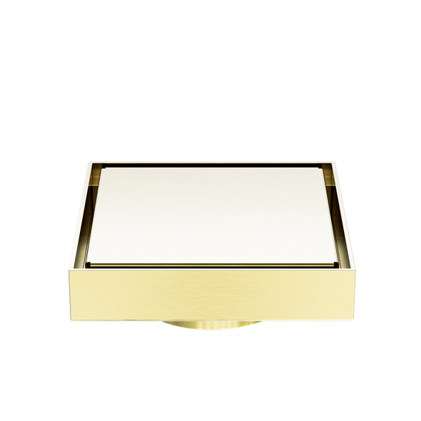 100mm SQUARE TILE INSERT FLOOR WASTE 80mm OUTLET - BRUSHED GOLD