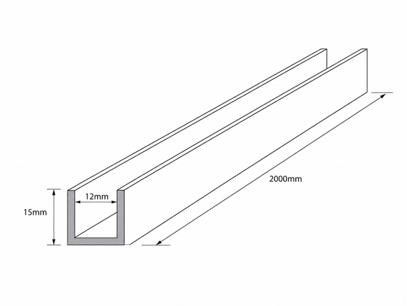 U CHANNEL FOR 10mm GLASS 2000mm - BRUSHED NICKEL