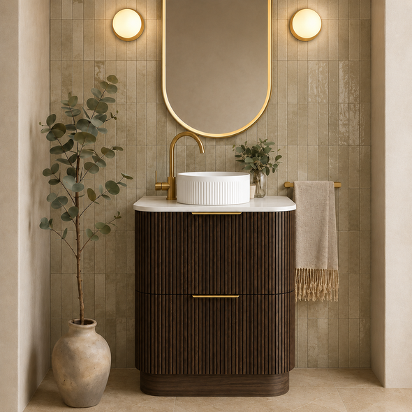 HAVANA FLUTED 750mm SABLE WALNUT FLOORSTANDING CURVED VANITY