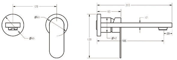 SORA WALL BASIN MIXER TRIM KIT - SEPARATE BACK PLATE - GUN METAL