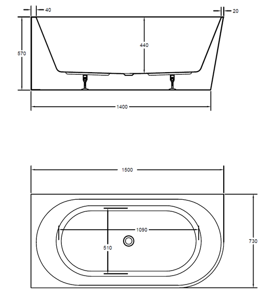 CLIFTON 1500 LEFT CORNER BATH - GLOSS WHITE
