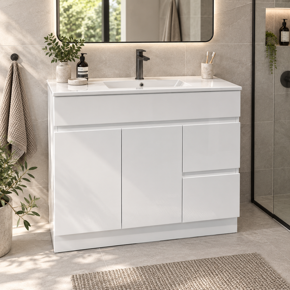 SYLVIA SLIMLINE 900x350mm FLOOR STANDING VANITY RIGHT HAND DRAWERS
