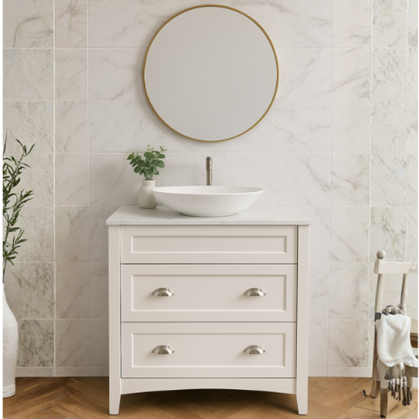 Charlotte 900mm Free Standing Vanity Cabinet Only (White Satin Matte)