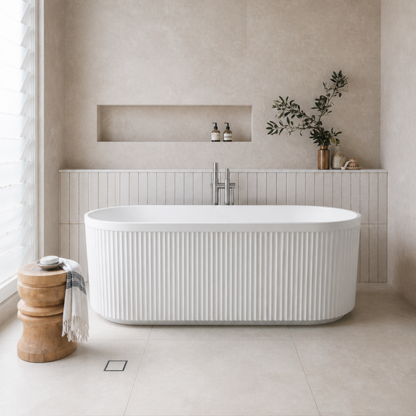 ALEXANDRA V-GROOVE FREESTANDING BATH - GLOSS WHITE