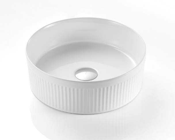 CASCADE BASIN FLUTED GLOSS WHITE ROUND - LARGE