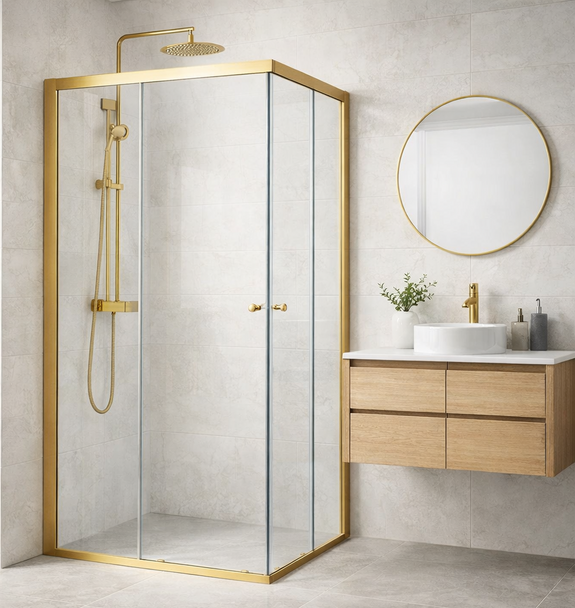 AXEL SEMI-FRAME CORNER OPEN SLIDING DOOR LIGHT GOLD