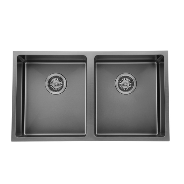 GUN METAL UNDERMOUNT DOUBLE BOWL SINK 26L + 26L
