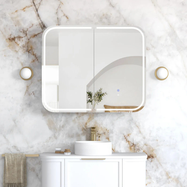 LED NEWPORT SHAVING CABINET 900(W)x750(H) - MATTE WHITE