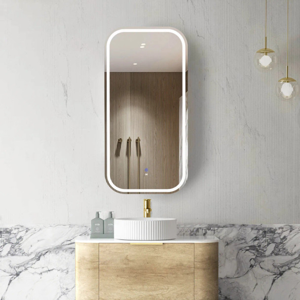 LED NEWPORT SHAVING CABINET 900(H)x450(W) - NATURAL OAK