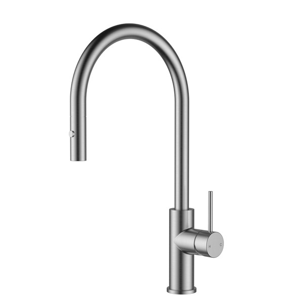 OTUS SLIMLINE GOOSNECK PULL OUT SINK MIXER - STAINLESS STEEL