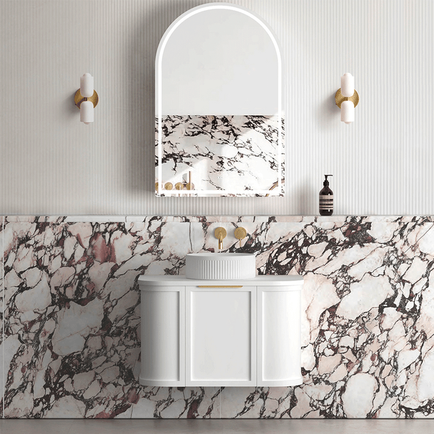 HAMPSHIRE 750MM SATIN WHITE WALL HUNG CURVE VANITY (12TH & NTH ONLY)