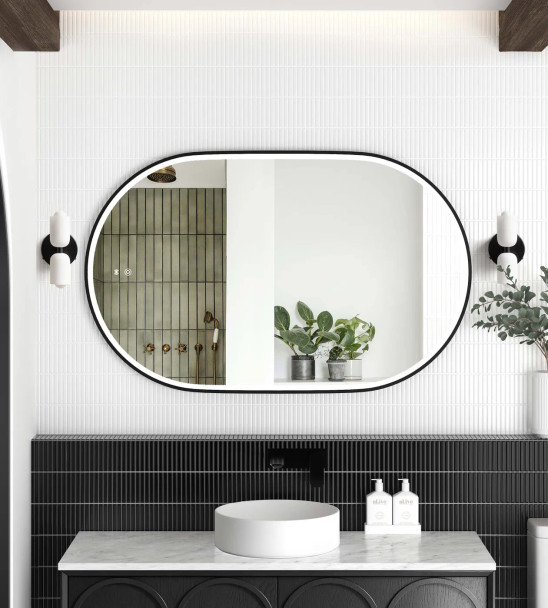 LED NOOSA 900x600mm BLACK METAL FRAME MIRROR
