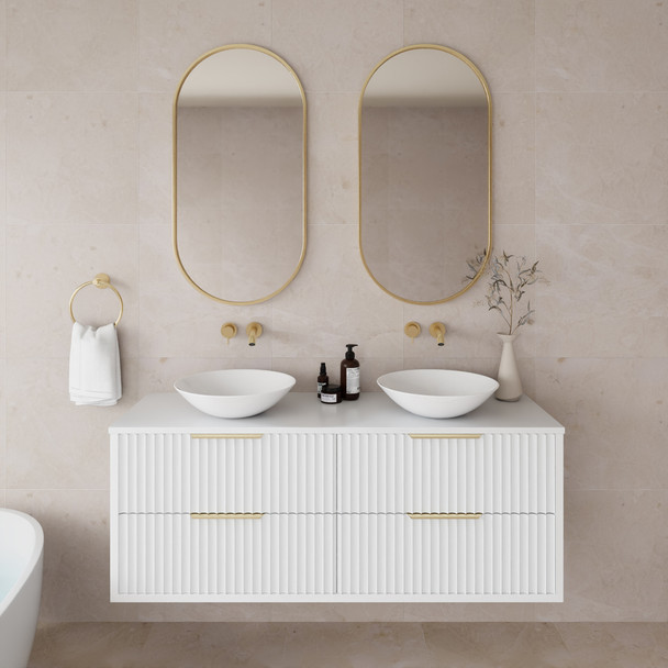 ROME WALL HUNG FLUTED VANITY SINGLE BOWL 1200mm - MATTE WHITE