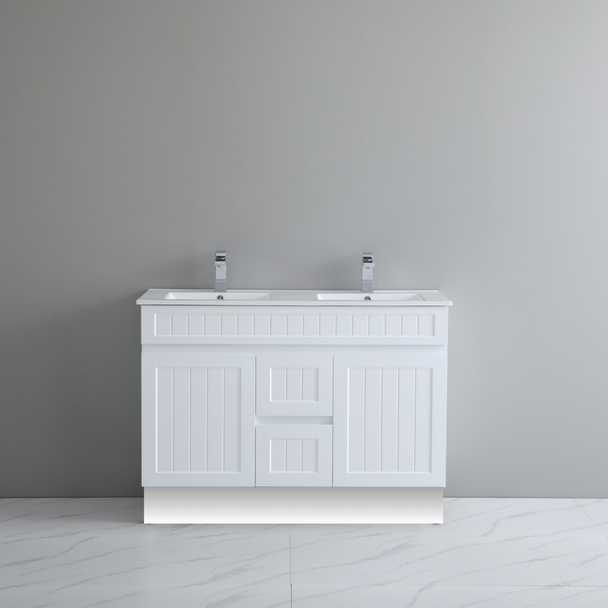 ACACIA FLOOR STANDING VANITY W/ KICK 1200 (DOUBLE BASIN) - MATTE WHITE