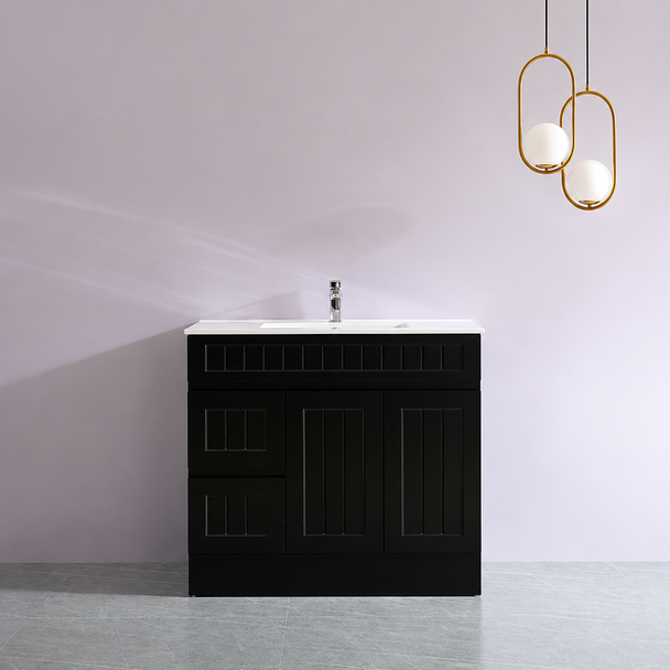 ACACIA FLOOR STANDING VANITY W/ KICK 900 LHD - MATTE BLACK