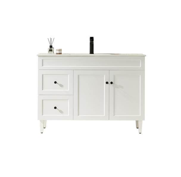 HARRINGTON FREESTNDING VANITY ON LEGS 1200mm LEFT DRAWS- MATTE WHITE 