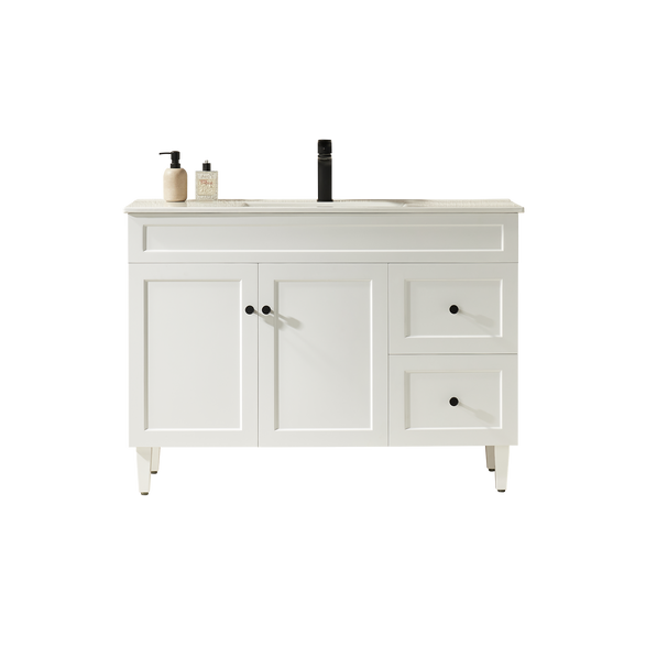 HARRINGTON FREESTNDING VANITY ON LEGS 1200mm RIGHT DRAWS- MATTE WHITE 