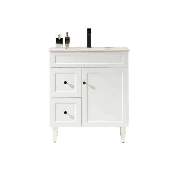 HARRINGTON FREESTNDING VANITY ON LEGS 750mm LEFT DRAWS- MATTE WHITE 
