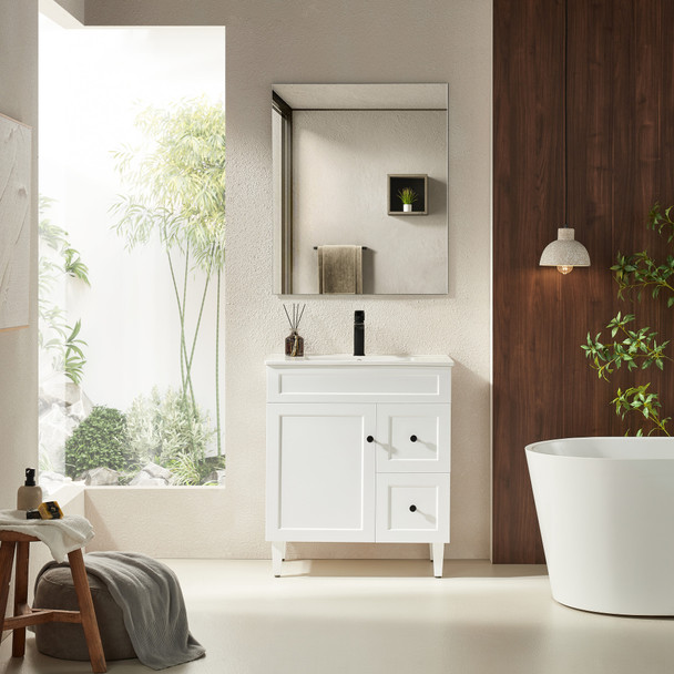 HARRINGTON FREESTNDING VANITY ON LEGS 750mm RIGHT DRAWS- MATTE WHITE 