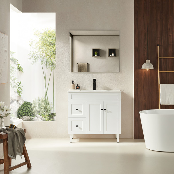 HARRINGTON FREESTNDING VANITY ON LEGS 900mm LEFT DRAWS- MATTE WHITE 