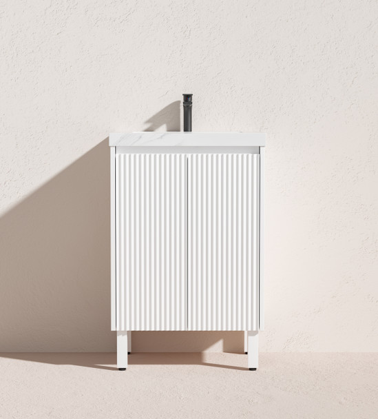 BRIGHTON FLUTED VANITY ON LEGS 600mm - MATTE WHITE